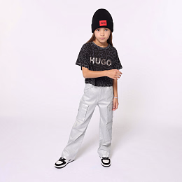 Футболка укороченная Animal-print от бренда HUGO Черный