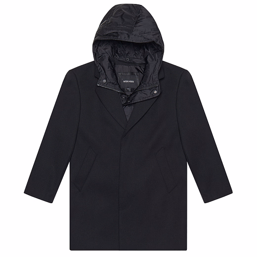 Пальто черного цвета с капюшоном от бренда Antony Morato