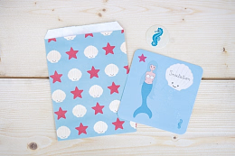 Пригласительные открытки Русалка с конвертами и наклейками 8 шт от бренда Tim & Puce Factory