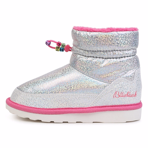 Дутики серебристые с розовым мехом от бренда Billieblush