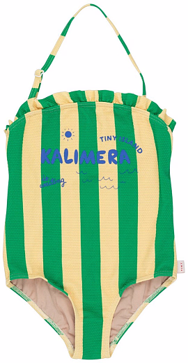 Купальник в желто-зеленую полоску от бренда Tinycottons