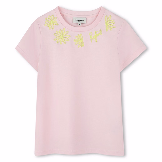 Футболка с вышитыми ромашками от бренда SONIA RYKIEL Розовый