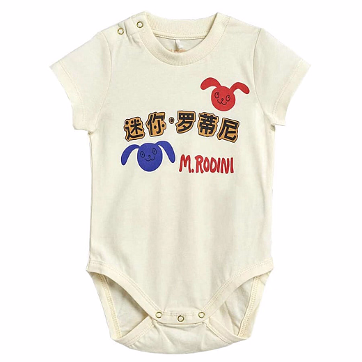 Боди блое с изображением зайцев от бренда Mini Rodini