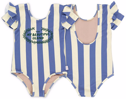 Купальник с рюшами в полоску от бренда Tinycottons