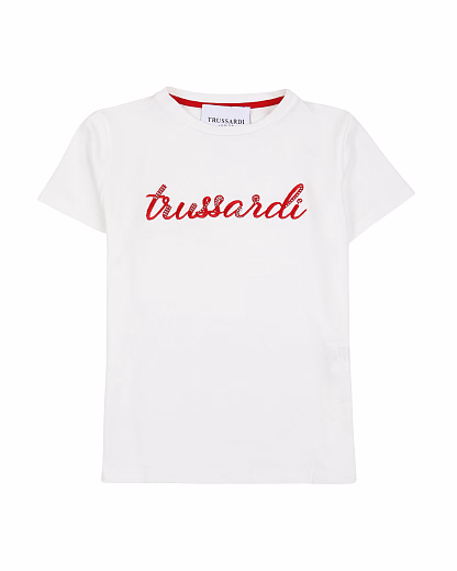 Футболка с надписью красного цвета от бренда Trussardi Белый
