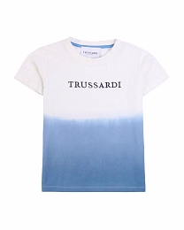 Футболка с надписью бело-голубого цвета от бренда Trussardi Голубой