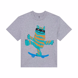 Футболка с котом на скейте от бренда Stella McCartney kids Серый