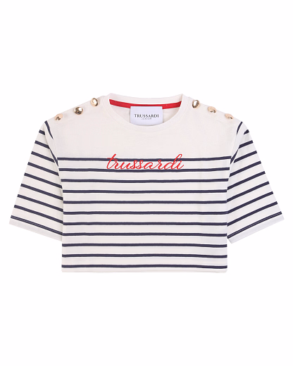 Футболка укороченная с синими полосками от бренда Trussardi Молочный