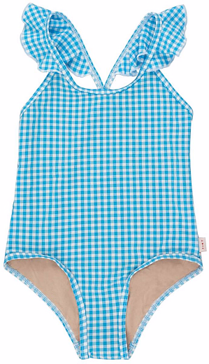 Купальник с рюшами в мелкую клетку от бренда Tinycottons