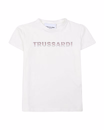 Футболка с надписью розового цвета от бренда Trussardi Белый