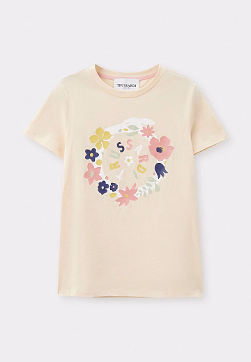 Футболка бежевого цвета с Лого от бренда Trussardi Молочный