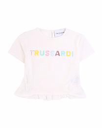 Футболка с оборками и цветной надписью от бренда Trussardi Белый