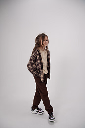 Рубашка бежевая в коричневую клетку от бренда NOT A TOY