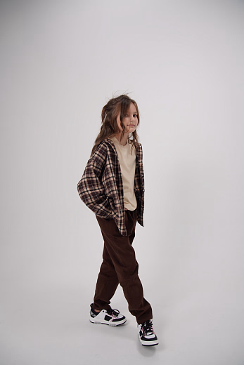 Рубашка бежевая в коричневую клетку от бренда NOT A TOY