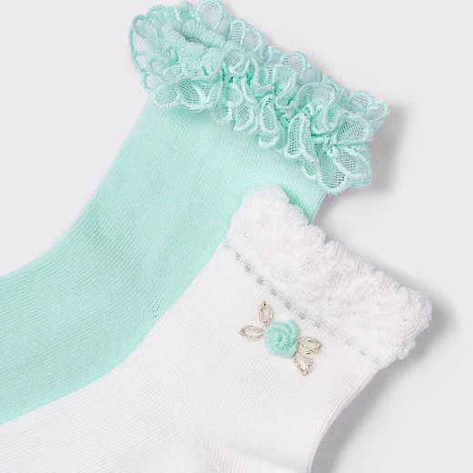 Носки 2 пары белого и бирюзового цвета с кружевом от бренда Mayoral