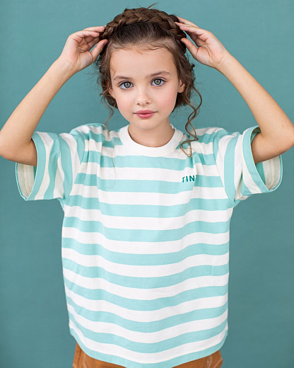 Футболка STRIPES BLUE от бренда Tinycottons Молочный Голубой
