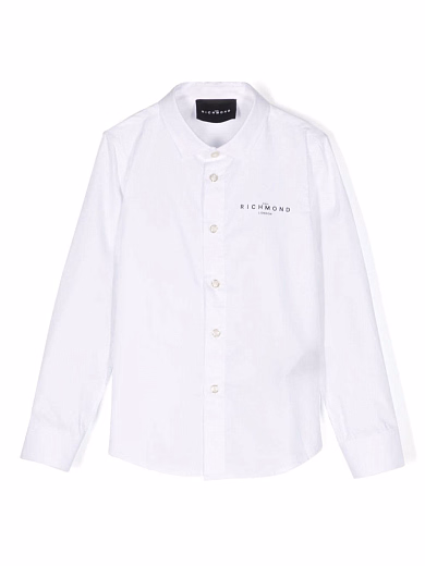 Рубашка белого цвета с надписью на груди от бренда JOHN RICHMOND
