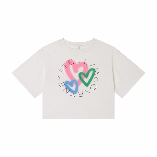Футболка брендированная с сердечками от бренда Stella McCartney kids Молочный