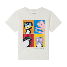 Футболка с котами от бренда Stella McCartney kids Молочный