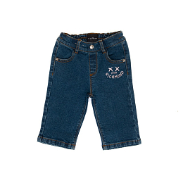 Джинсы синие с вышитой надписью от бренда JOHN RICHMOND