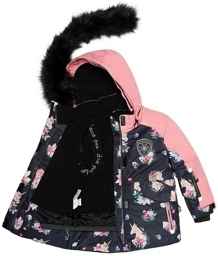Куртка и брюки на лямках с цветочным принтом и единорогами от бренда Deux par deux