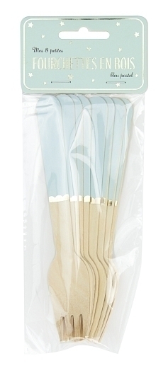 Вилки деревянные Пастельный голубой с золотом 8 шт от бренда Tim & Puce Factory