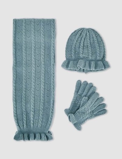 Шапка, шарф, перчатки пыльно-голубого цвета от бренда Abel and Lula