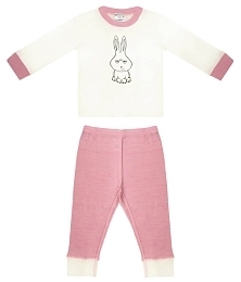 Легинсы розового цвета и лонгслив с зайцем от бренда Wool&cotton