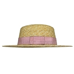 Соломенная шляпа-конотье с пыльно-розовой лентой от бренда Skazkalovers