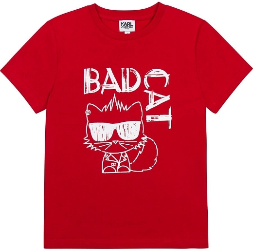 Футболка красного цвета BAD CAT от бренда Karl Lagerfeld Kids Красный