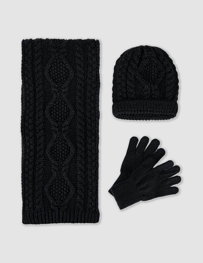 Шапка, шарф, перчатки черного цвета от бренда Abel and Lula