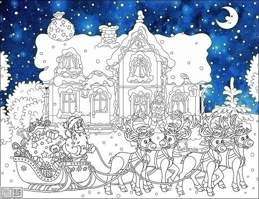Раскраска "Дед Мороз с оленями" от бренда ID Wall