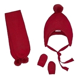 Комплект: красная шапка, шарф и рукавички с бантиками от бренда Mayoral