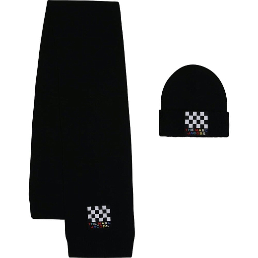 Комплект: шапка и шарф черного цвета от бренда LITTLE MARC JACOBS