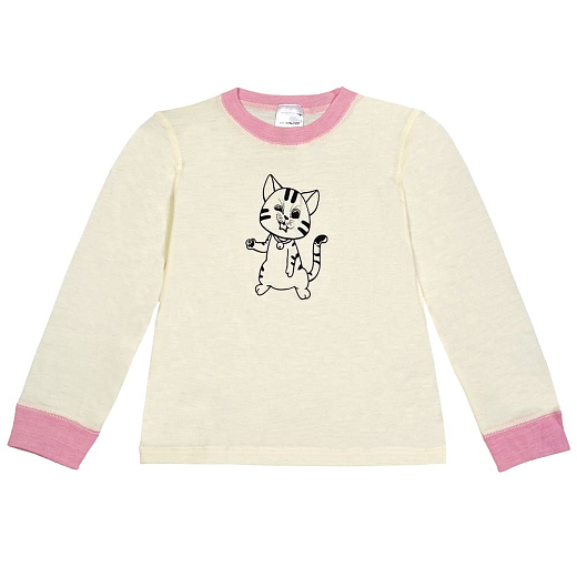 Легинсы розового цвета и лонгслив с котом от бренда Wool&cotton