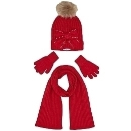 Шапка с бантом, шарф, перчатки красного цвета от бренда Mayoral