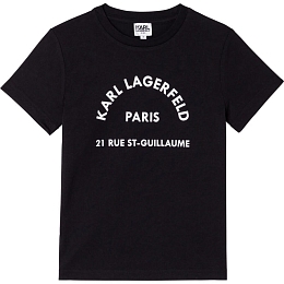 Футболка с логотипом Rue St-Guillaume от бренда Karl Lagerfeld Kids Черный