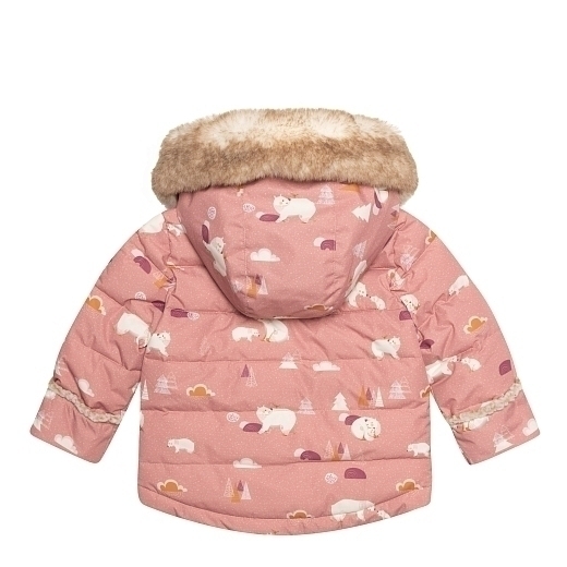 Куртка и полукомбинезон розового цвета с мишками и манишкой от бренда Deux par deux