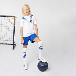 Футболка белая с принтом синего цвета от бренда BOSS Белый