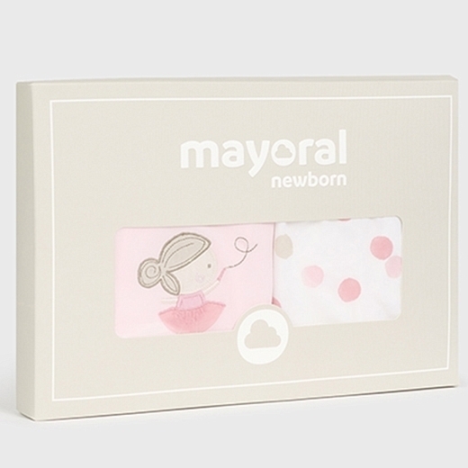 Розовый лонгслив и ползунки в горох от бренда Mayoral