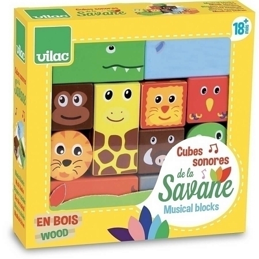 Кубики со звуками Саванна от бренда Vilac