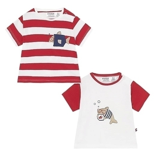 2 футболки с принтом акулы от бренда Mayoral Красный Белый