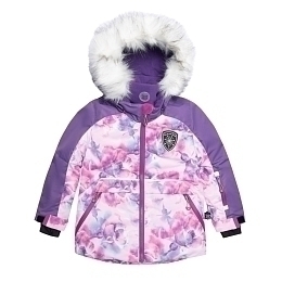 Куртка с принтом цветов, манишка и полукомбинезон фиолетовый от бренда Deux par deux