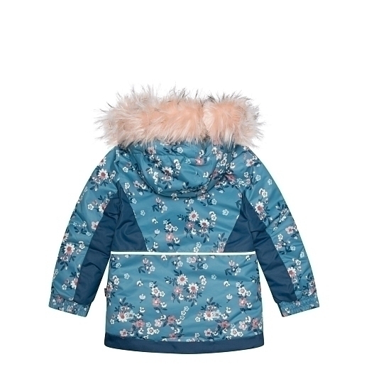Куртка голубая с принтом цветов, манишка и полукомбинезон розового цвета от бренда Deux par deux
