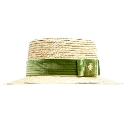 Соломенная шляпа-канотье с бархатной зеленой лентой от бренда Skazkalovers
