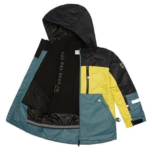 Куртка трехцветная, манишка и полукомбинезон черного цвета от бренда Deux par deux
