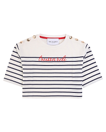 Футболка укороченная с синими полосками от бренда Trussardi Молочный