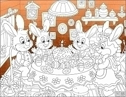 Раскраска "Чаепитие в семье зайцев" от бренда ID Wall