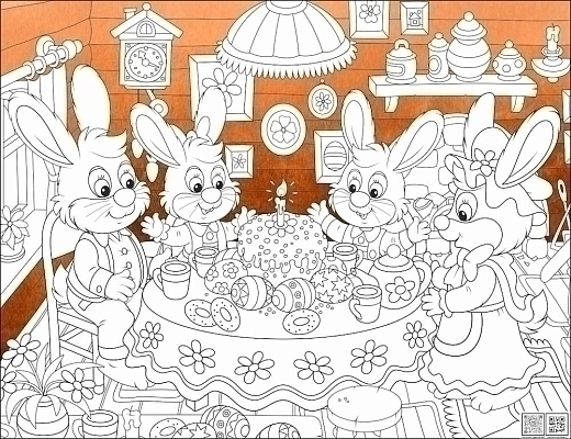 Раскраска "Чаепитие в семье зайцев" от бренда ID Wall