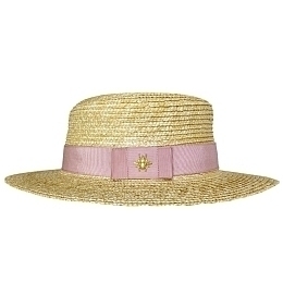 Соломенная шляпа-канотье c пыльно-розовой лентой с пчелой от бренда Skazkalovers
